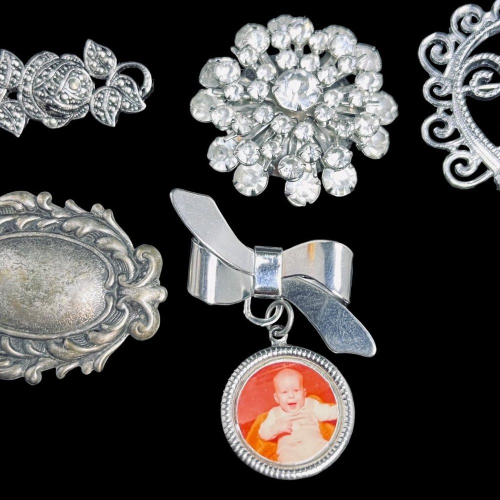 Lot of 6 Vintage Silver Tone Brooches - Picture 3 of 5